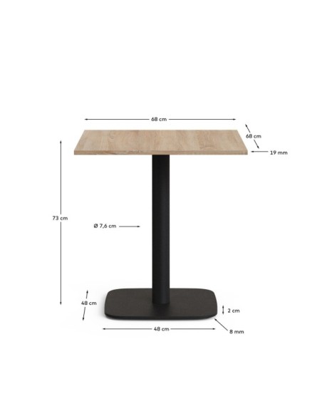 Mesa Dina melamina acabado natural con pie de metal acabado pintado negro 70 x 70 x 70 cm - Kave Home