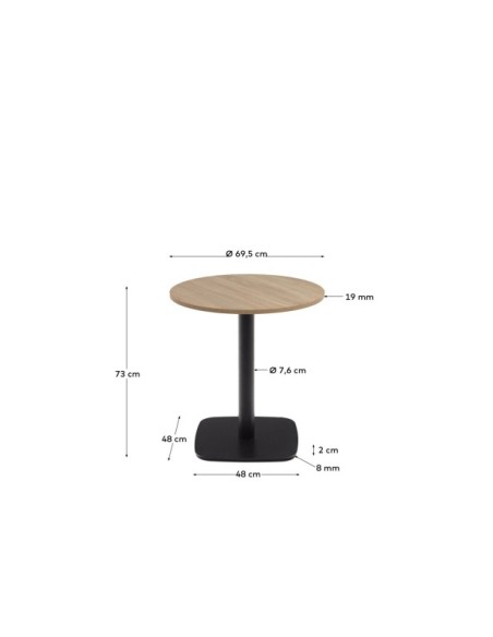 Mesa redonda Dina melamina acabado natural con pie de metal acabado pintado negro Ø68x70cm - Kave Home
