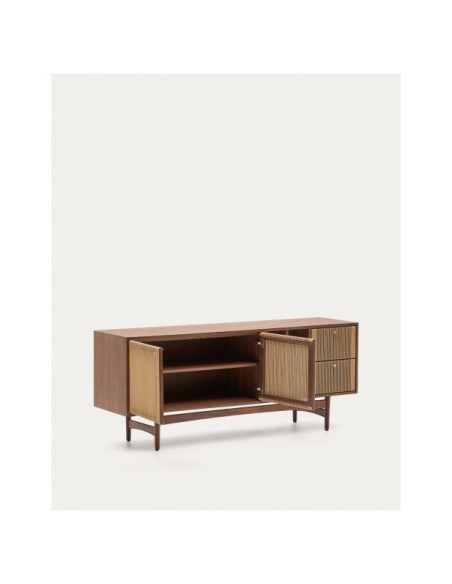 Aparador Elan 2 puertas y 2 cajones chapa y madera maciza nogal y cuerda 180x73cm FSC Mix Credit - Kave Home