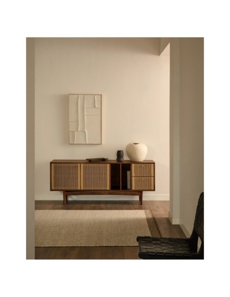 Aparador Elan 2 puertas y 2 cajones chapa y madera maciza nogal y cuerda 180x73cm FSC Mix Credit - Kave Home