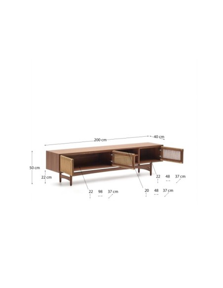 Mueble TV Elan 3 puertas chapa y madera maciza nogal cuerda 200 x 50 cm FSC Mix Credit - Kave Home