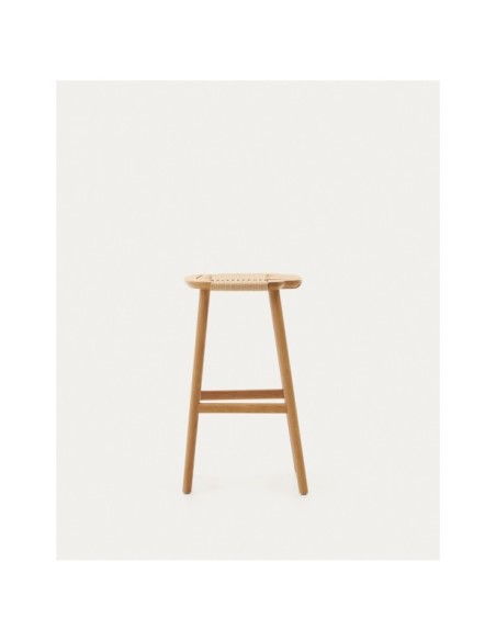 Taburete Enit de cuerda papel beige y madera maciza de roble acabado natural 65cm FSC Mix Credit - Kave Home