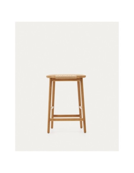Taburete Enit de cuerda papel beige y madera maciza de roble acabado natural 65cm FSC Mix Credit - Kave Home