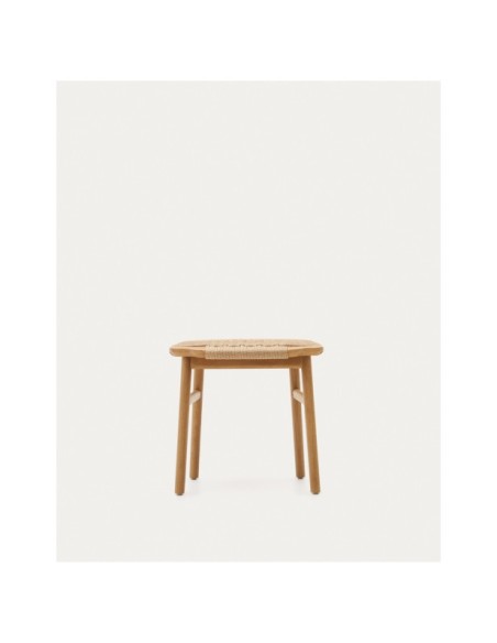 Taburete Enit de cuerda papel beige y madera maciza de roble acabado natural 43cm FSC Mix Credit - Kave Home