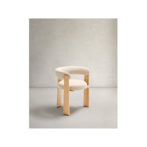 Silla Granite de 3 patas de chenilla beige y madera...