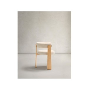 Silla Granite de 3 patas de chenilla beige y madera... 2