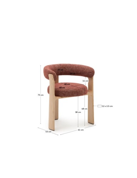 Silla Granite de 3 patas chenilla terracota y madera maciza fresno acabado natural FSC 100% - Kave Home