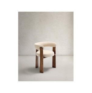 Silla Granite de 3 patas de chenilla beige y madera...