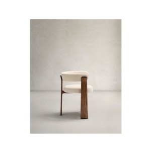 Silla Granite de 3 patas de chenilla beige y madera... 2