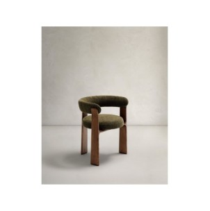 Silla Granite de 3 patas de chenilla verde y madera...