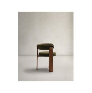 Silla Granite de 3 patas de chenilla verde y madera... 2