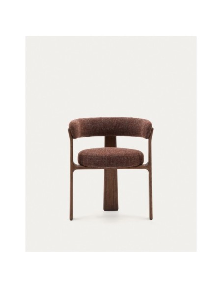 Silla Granite de 3 patas de chenilla marrón y madera maciza fresno acabado nogal FSC 100% - Kave Home