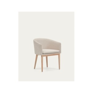 Silla Harlan de chenilla beige y patas de madera maciza...