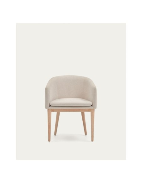Silla Harlan de chenilla beige y patas de madera maciza de fresno - Kave Home
