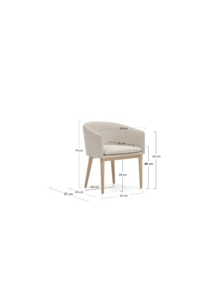 Silla Harlan de chenilla beige y patas de madera maciza de fresno - Kave Home