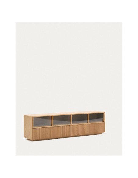 Mueble TV Helvine 4 puertas y 2 cajones chapa de roble y cristal templado 200x54cm FSC 100% - Kave Home