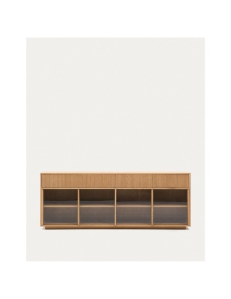 Aparador Helvine 4 puertas y 4 cajones chapa de roble y cristal templado 200x80cm FSC 100% - Kave Home