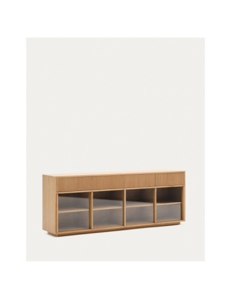 Aparador Helvine 4 puertas y 4 cajones chapa de roble y cristal templado 200x80cm FSC 100% - Kave Home