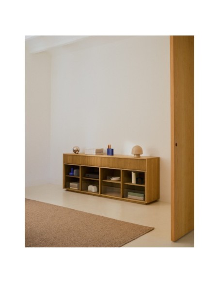 Aparador Helvine 4 puertas y 4 cajones chapa de roble y cristal templado 200x80cm FSC 100% - Kave Home