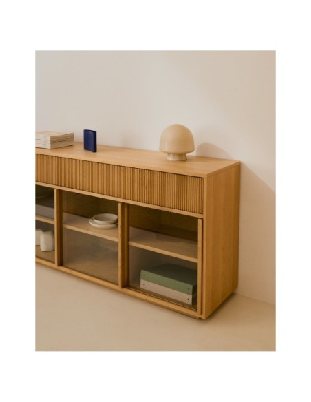 Aparador Helvine 4 puertas y 4 cajones chapa de roble y cristal templado 200x80cm FSC 100% - Kave Home