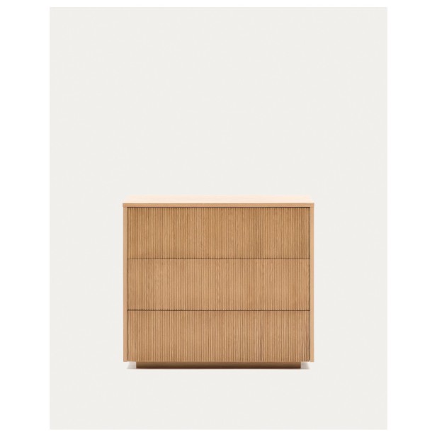 Cómoda Helvine 3 cajones de chapa de roble 90 x 78 cm FSC 100% - Kave Home