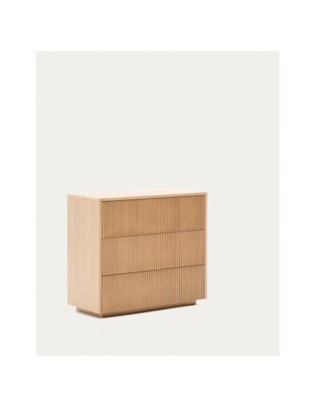 Cómoda Helvine 3 cajones de chapa de roble 90 x 78 cm FSC 100% - Kave Home