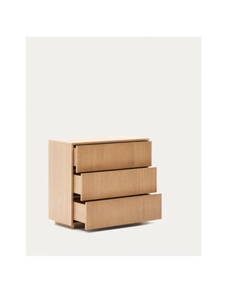 Cómoda Helvine 3 cajones de chapa de roble 90 x 78 cm FSC 100% - Kave Home