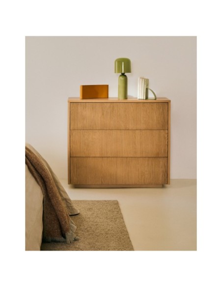 Cómoda Helvine 3 cajones de chapa de roble 90 x 78 cm FSC 100% - Kave Home