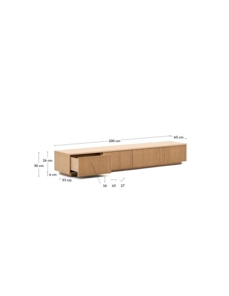 Mueble TV Helvine 4 cajones de chapa de roble 200 x 30 cm FSC 100% - Kave Home