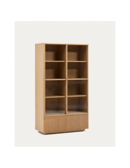 Vitrina Helvine 4 puertas y 2 cajones chapa de roble y cristal templado 100x174cm FSC 100% - Kave Home