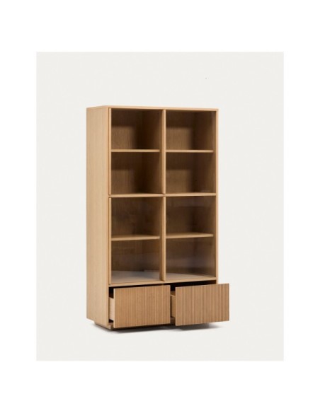 Vitrina Helvine 4 puertas y 2 cajones chapa de roble y cristal templado 100x174cm FSC 100% - Kave Home