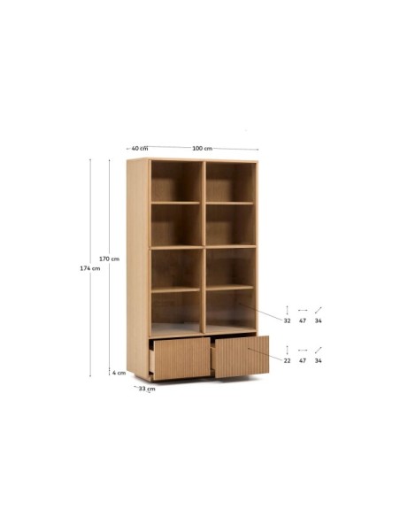 Vitrina Helvine 4 puertas y 2 cajones chapa de roble y cristal templado 100x174cm FSC 100% - Kave Home