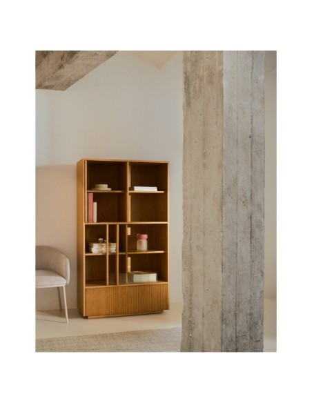 Vitrina Helvine 4 puertas y 2 cajones chapa de roble y cristal templado 100x174cm FSC 100% - Kave Home