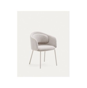 Silla Idaira de chenilla gruesa beige y patas de acero...