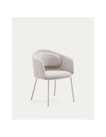 Silla Idaira de chenilla gruesa beige y patas de acero con acabado beige FSC Mix Credit - Kave Home