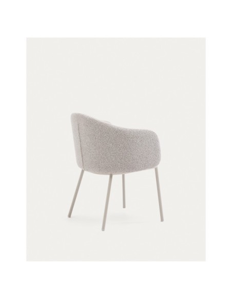 Silla Idaira de chenilla gruesa beige y patas de acero con acabado beige FSC Mix Credit - Kave Home