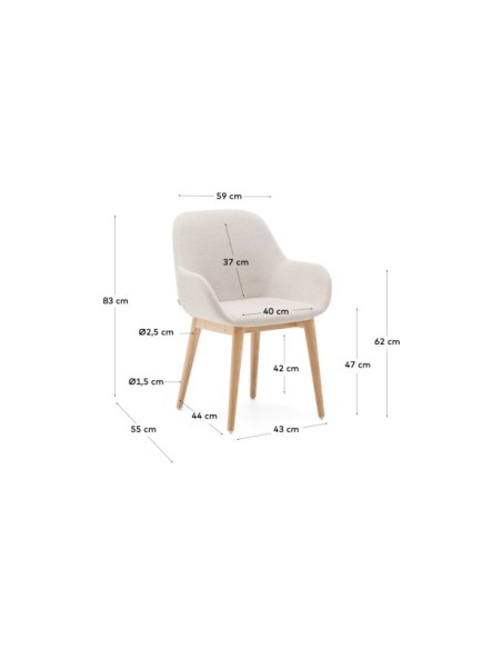 Silla Konna beige y patas de madera maciza de fresno acabado natural - Kave Home