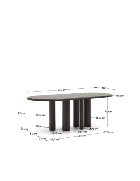 Mesa ovalada Mailen en chapa de fresno con acabado oscuro Ø 220 x 105 cm - Kave Home