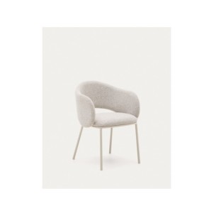 Silla Maina de chenilla gruesa beige y patas de acero con...