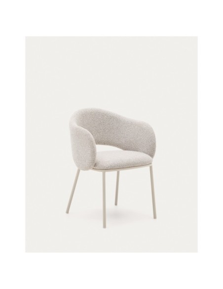 Silla Maina de chenilla gruesa beige y patas de acero con acabado beige FSC Mix Credit - Kave Home