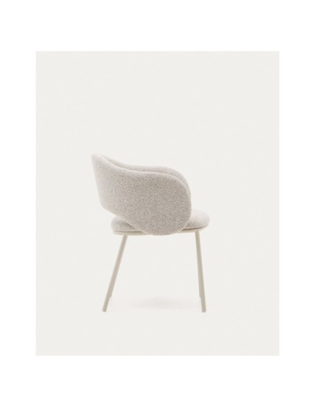 Silla Maina de chenilla gruesa beige y patas de acero con acabado beige FSC Mix Credit - Kave Home