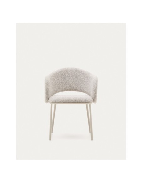 Silla Maina de chenilla gruesa beige y patas de acero con acabado beige FSC Mix Credit - Kave Home