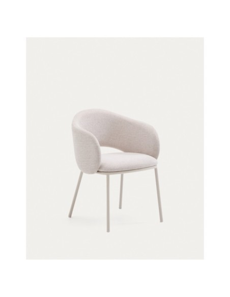 Silla Maina de chenilla beige y patas de acero con acabado beige FSC Mix Credit - Kave Home