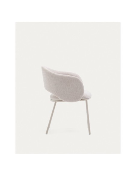 Silla Maina de chenilla beige y patas de acero con acabado beige FSC Mix Credit - Kave Home
