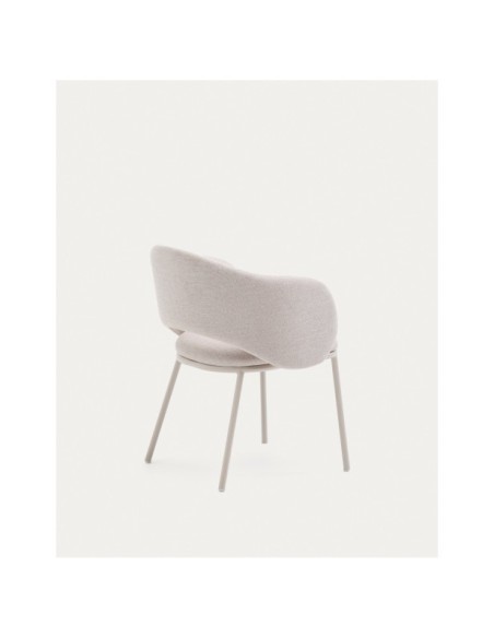 Silla Maina de chenilla beige y patas de acero con acabado beige FSC Mix Credit - Kave Home