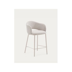 Taburete Maina chenilla gruesa beige y patas de acero...