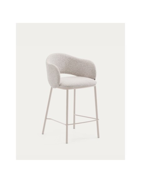 Taburete Maina chenilla gruesa beige y patas de acero acabado beige FSC Mix Credit 65 cm - Kave Home