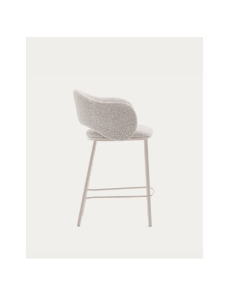 Taburete Maina chenilla gruesa beige y patas de acero acabado beige FSC Mix Credit 65 cm - Kave Home