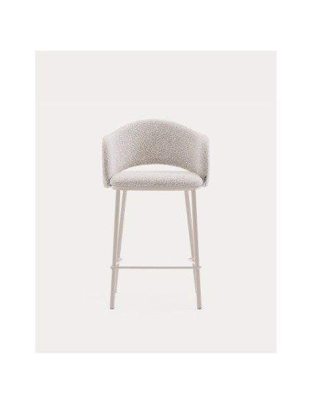 Taburete Maina chenilla gruesa beige y patas de acero acabado beige FSC Mix Credit 65 cm - Kave Home