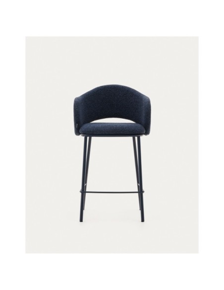 Taburete Maina de chenilla azul y patas de acero con acabado azul FSC Mix Credit 65 cm - Kave Home
